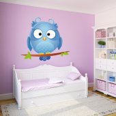 Autocollant Stickers muraux enfant chouette bleue