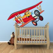 Autocollant Stickers muraux enfant ourson avion