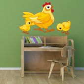 Autocollant Stickers muraux enfant poule et ses bébé 