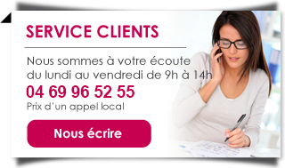 Service clients Nous sommes à votre écoute <br />du lundi au vendredi de 10h à 13h 09 67 02 78 61 Prix d'un appel local Nous écrire