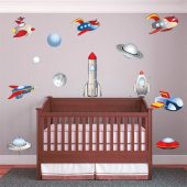 Kit Autocolante decorativo infantil 9 rockets com 3 planetas